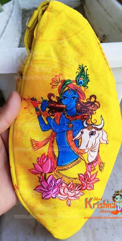 Krishna With Cow Japa Jholi Bead Bag Three Side Printed – Premium