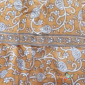 Turmeric yellow and white leaf printed gopi skirt top with dupatta in cotton fabric