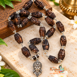 Bajrangbali Hanuman Ji Silver Pendant with ram carved Tulsi Mridang Mala - Divine Protection