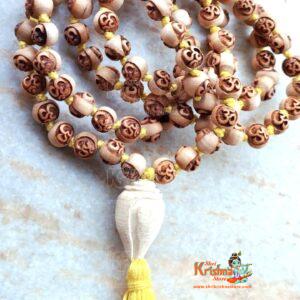 Om Carved 108 Beads Original Tulsi Japa Mala