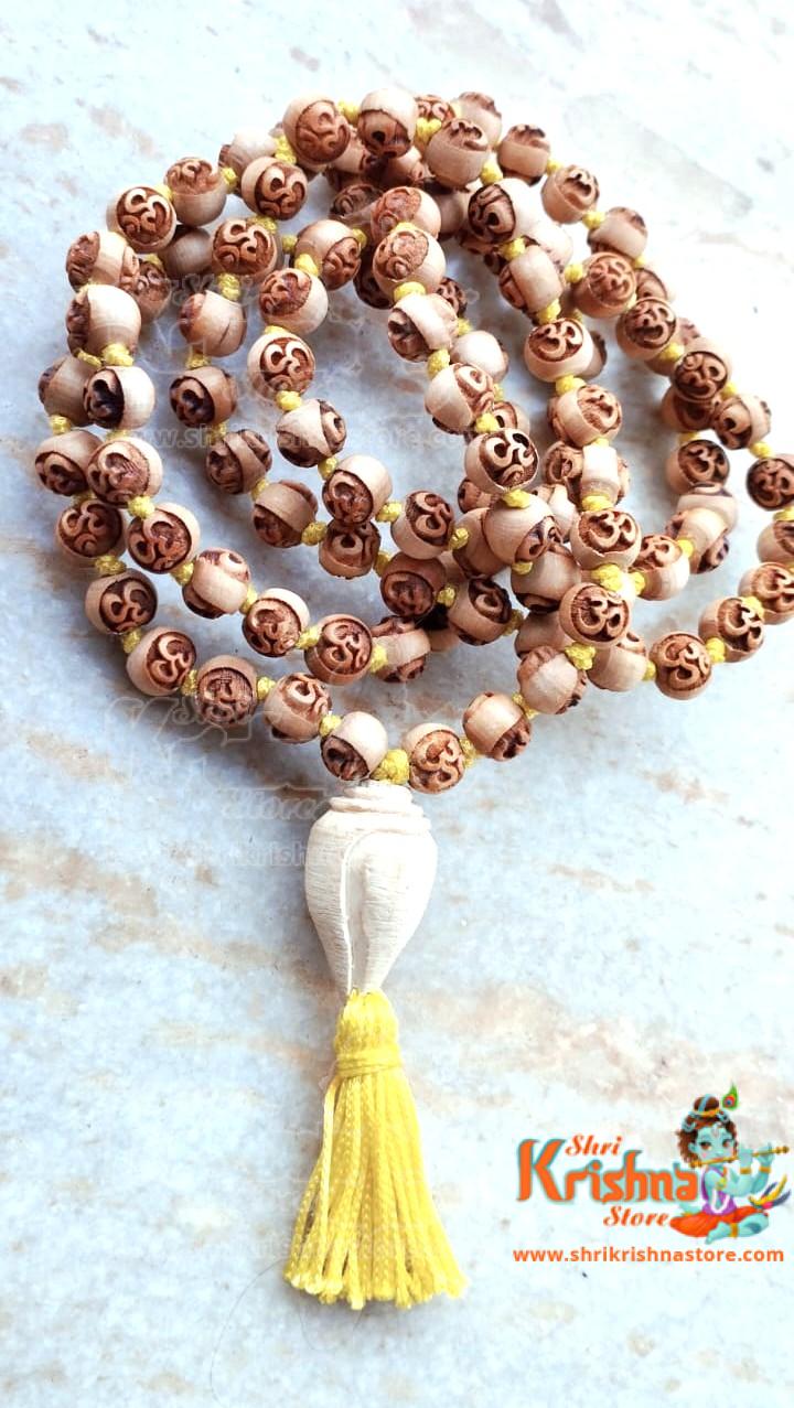 Om Carved 108 Beads Original Tulsi Japa Mala