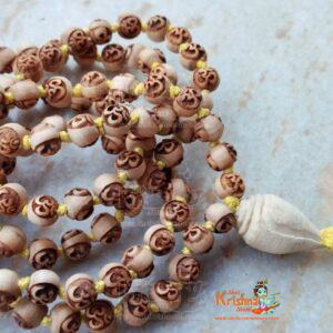 Om Carved 108 Beads Original Tulsi Japa Mala