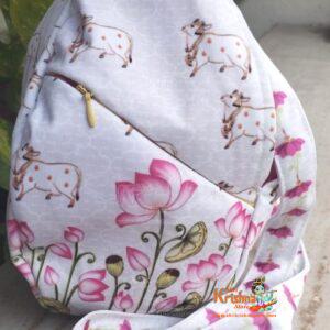Cow with Lotus print Designer Prayer Bead Bag /Meditation Bag, Tulasi Japa Bag