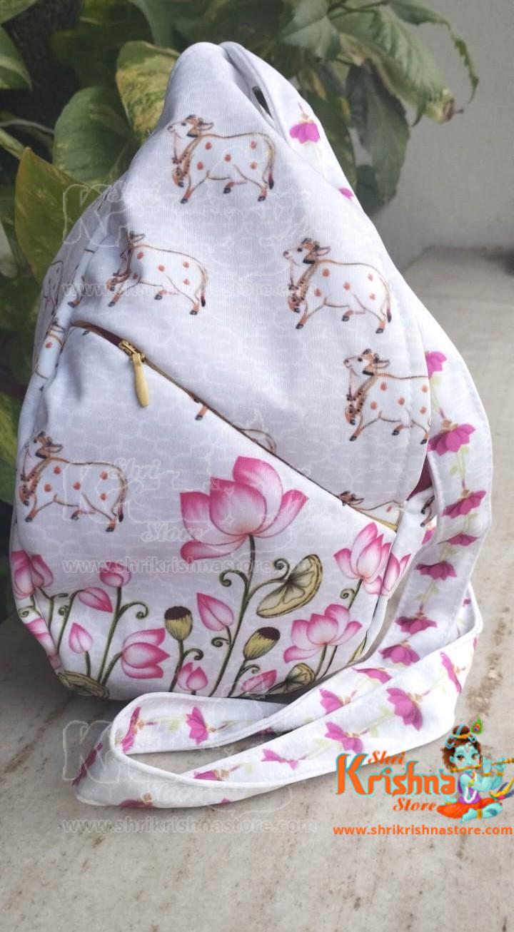 Cow with Lotus print Designer Prayer Bead Bag /Meditation Bag, Tulasi Japa Bag