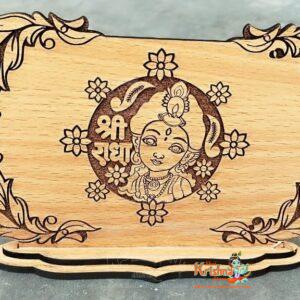 Wooden Beautiful Design Shri Radha Rani Desktop Stand – Perfect for home or office decor. Devotional and elegant. Shop at www.shrikrishnastore.com.
