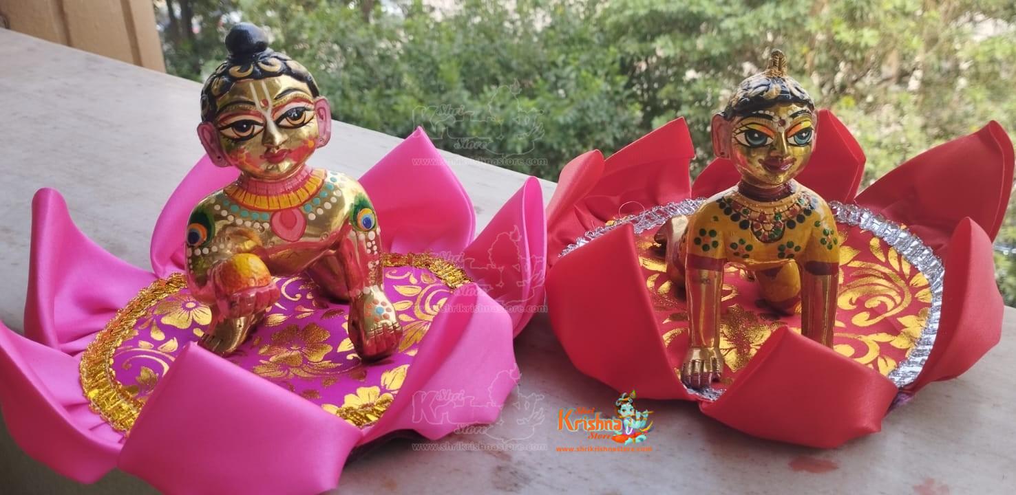 Combo Flower Style Pink Color Decorative Cloth Mat/Chowki Asan/Pooja Asan/Laddu Gopal Asa