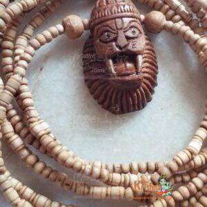 Sacred Shri Narasimha Ji Tulsi Locket Mala made with pure Tulsi beads. Perfect for protection, devotion, and spiritual strength in daily prayers.