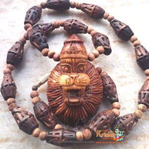 Lord Narasimha Face Locket Original Tulsi Beads Carved Kanthi Mala