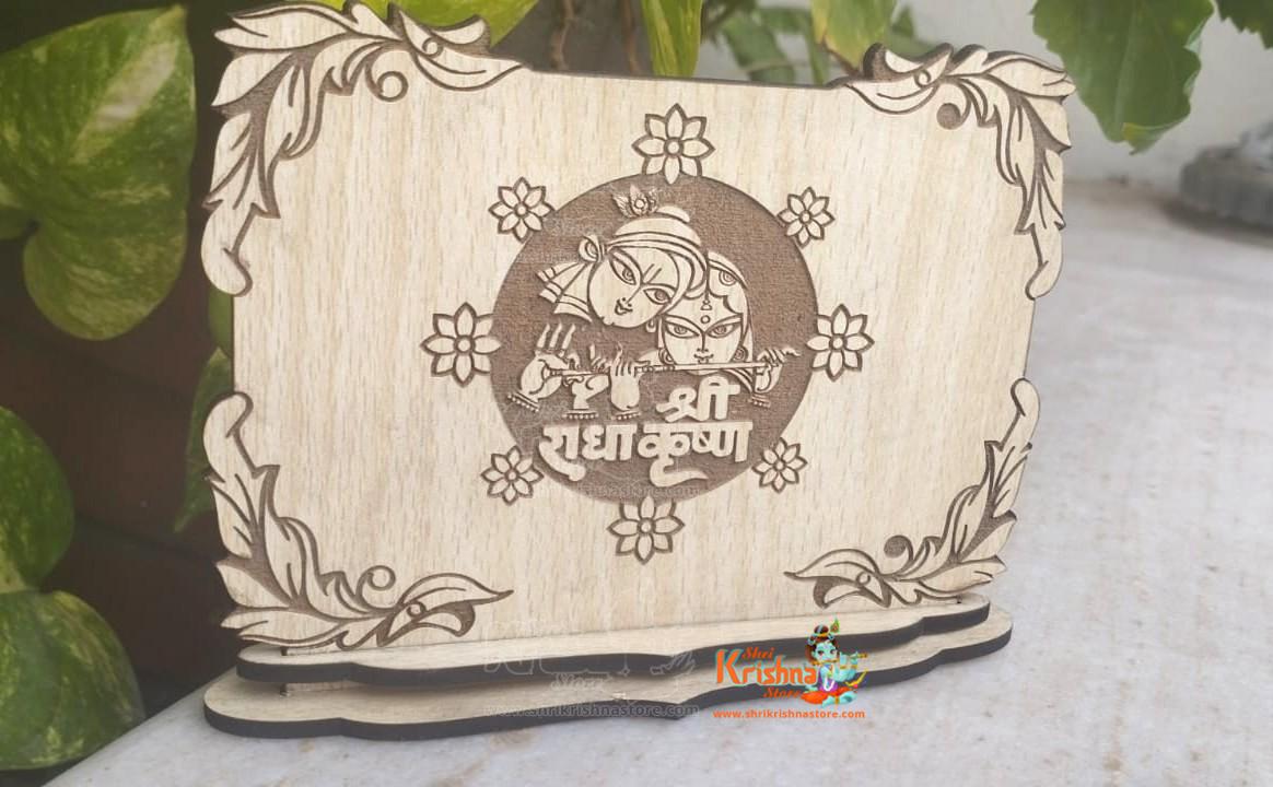 Shri Radha Krishna Wooden Desktop Stand – Beautifully Designed
