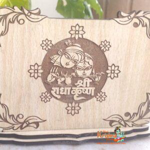 Shri Radha Krishna Wooden Desktop Stand – Beautifully Designed
