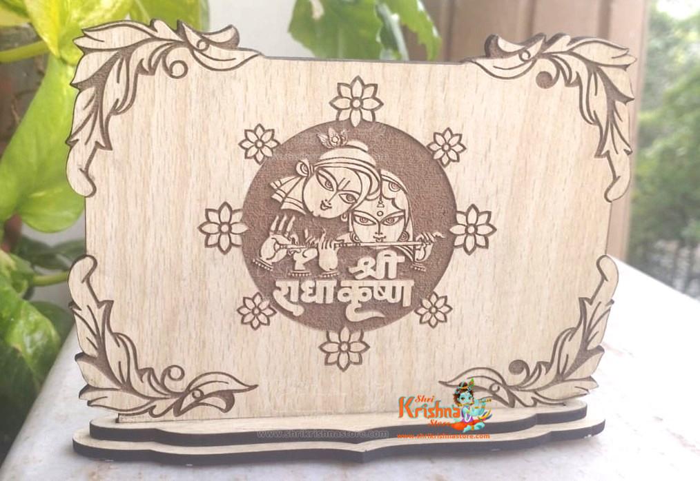 Shri Radha Krishna Wooden Desktop Stand – Beautifully Designed
