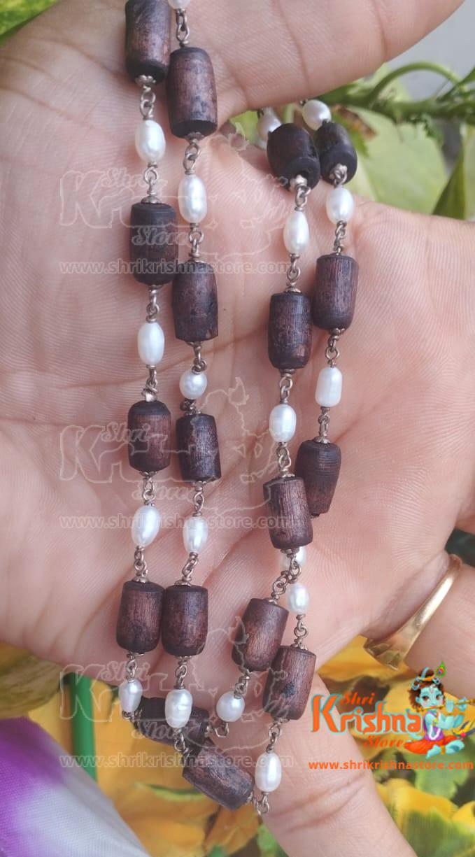 Designer Shyama Tulsi Kanthi Mala with Pearl Silver Mala