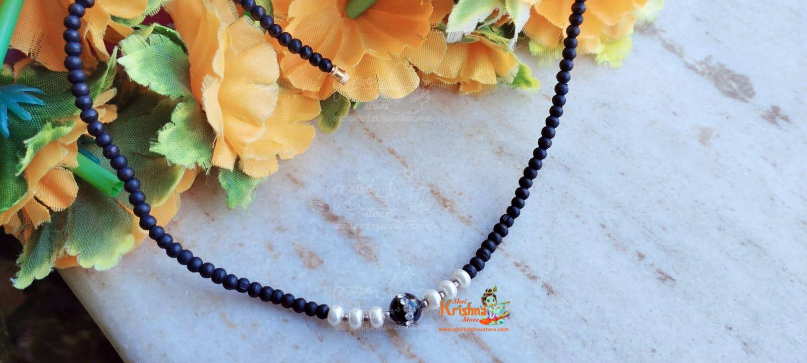 Black Stone with white Moti Tulsi Kanthi Mala