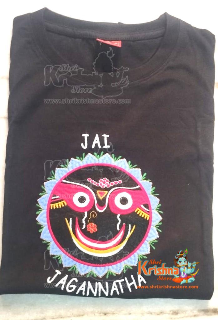 Jagannath Ji Embroidered Designer T-Shirt – Black Color