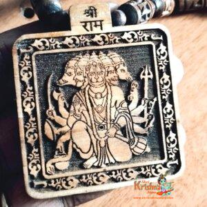 Panchmukhi Hanuman Ji With Ram Carved Tulsi Hand Made Mala