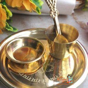 Golden Small Pooja Thali Brass Set for Home Temple
