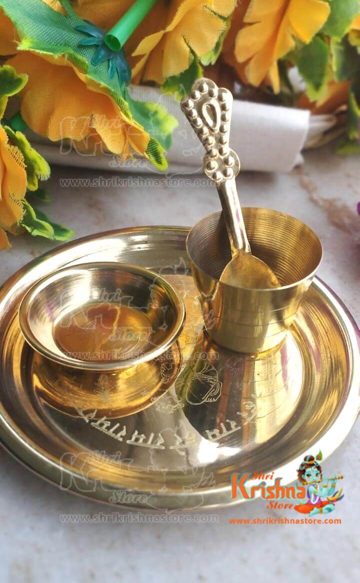 Golden Small Pooja Thali Brass Set for Home Temple