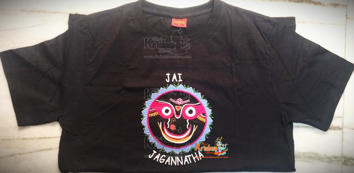 Jagannath Ji Embroidered Designer T-Shirt – Black Color