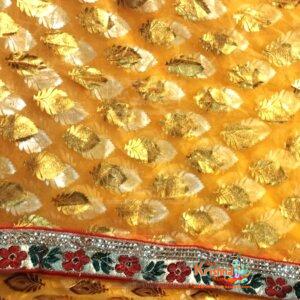 Bright yellow printed Mata Rani Chunari for Devi Pooja and temple rituals. Traditional design, ideal for Navratri, daily darshan, or as prasad offering to the Goddess.