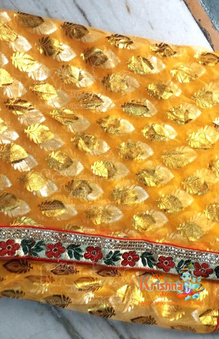Bright yellow printed Mata Rani Chunari for Devi Pooja and temple rituals. Traditional design, ideal for Navratri, daily darshan, or as prasad offering to the Goddess.