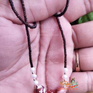 Black tulsi Kanthi with dark brownish crystal stone in pearl and silver