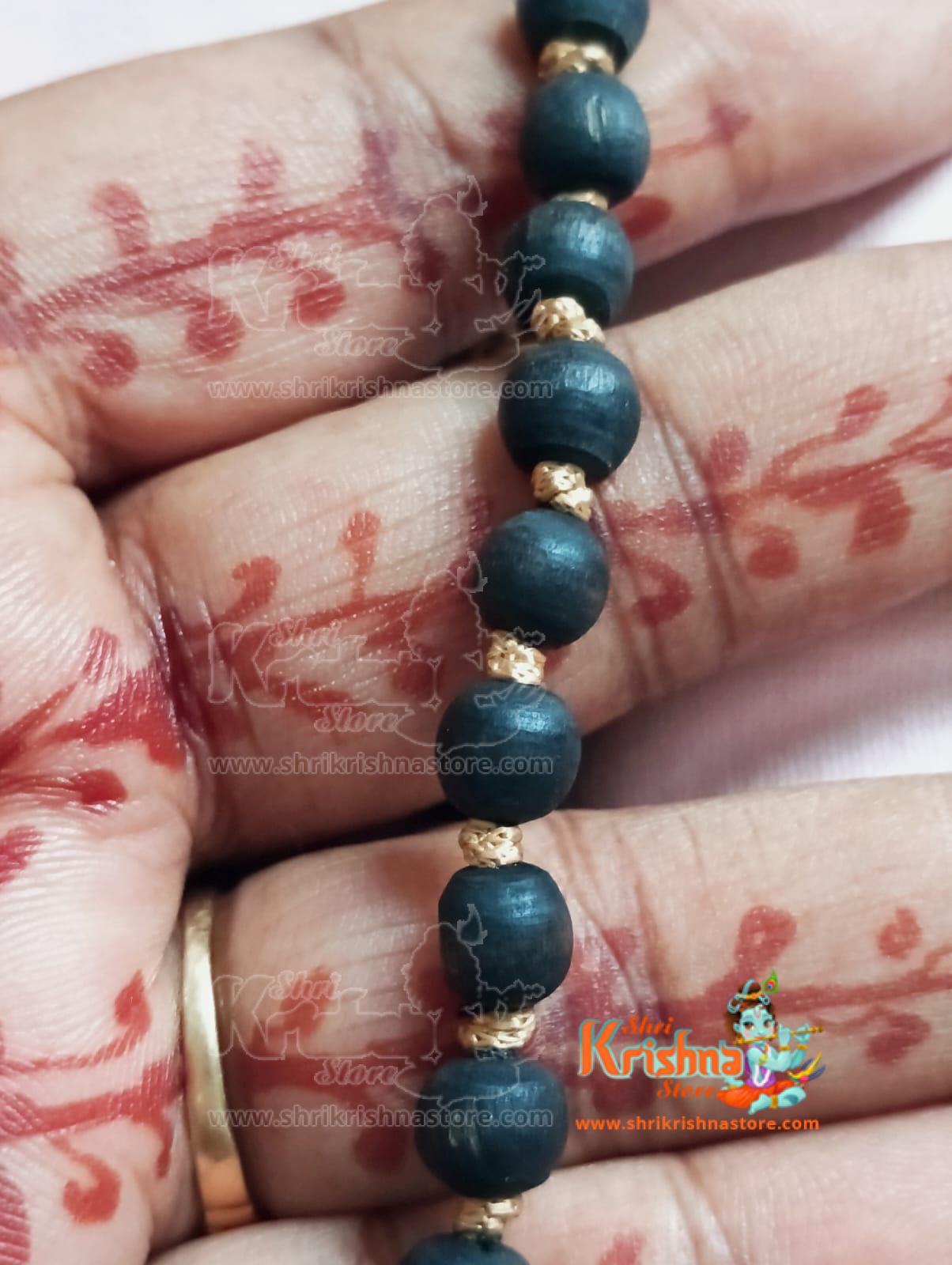 Traditional Look Shyama Tulsi Round Beads Bracelet In Elastic