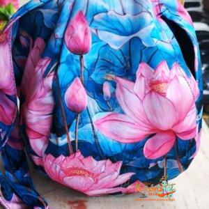 Lotus Printed Digital Japa Jholi Bag– Three-Side Digital Printed Cotton Bag in Pink