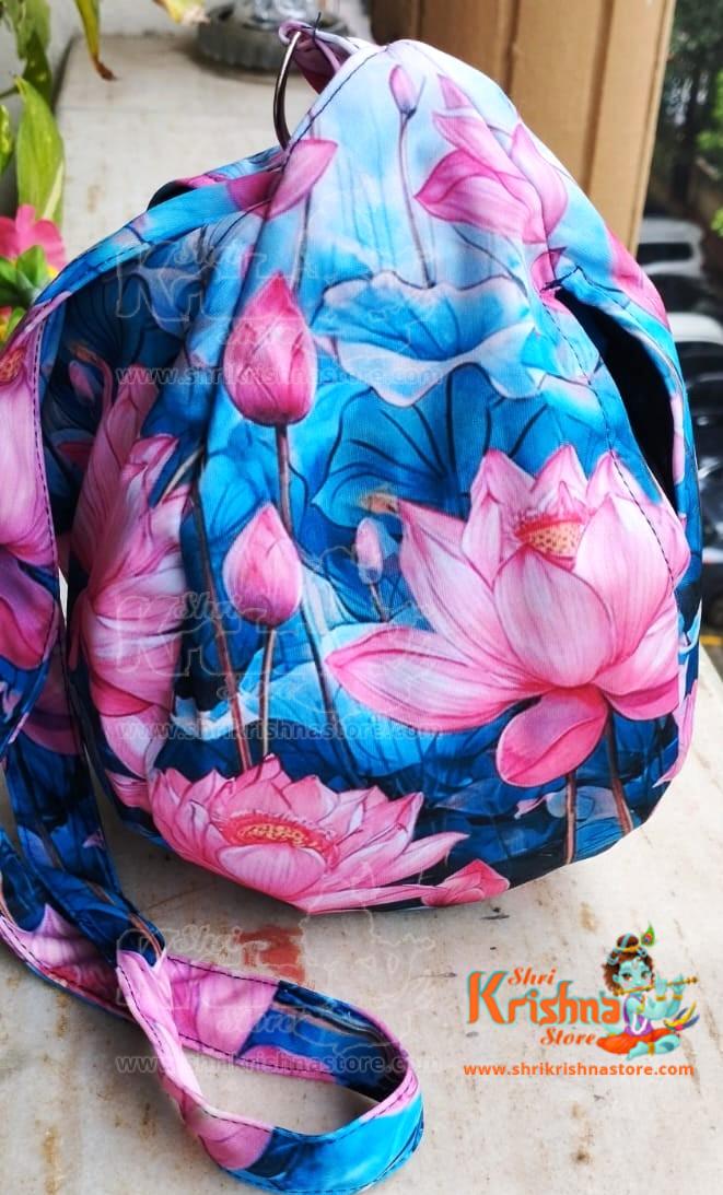 Lotus Printed Digital Japa Jholi Bag– Three-Side Digital Printed Cotton Bag in Pink