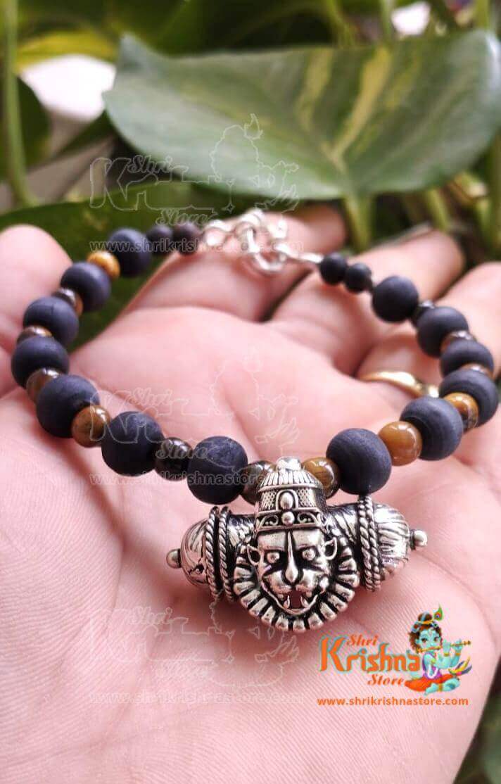 Pure Tulsi with Tiger Ball Special Narasimha Strong Kavach Silver Bracelet
