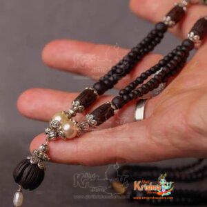 triple layer black tulsi kanthi garland with real pearl