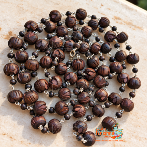 Lotus Tulsi Beads Kanthi Mala Made in Strong Silver Wire