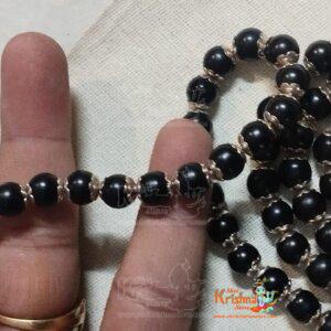 Flower Capped Shyma Black Tulsi Beads Mala In Silver