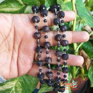 Lotus Tulsi Beads Kanthi Mala in Silver