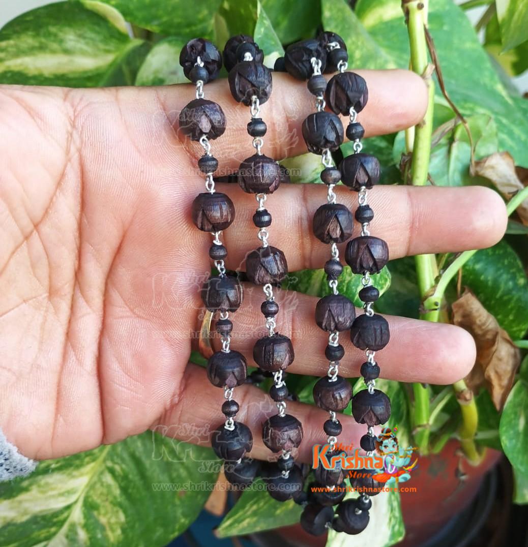 Lotus Tulsi Beads Kanthi Mala in Silver