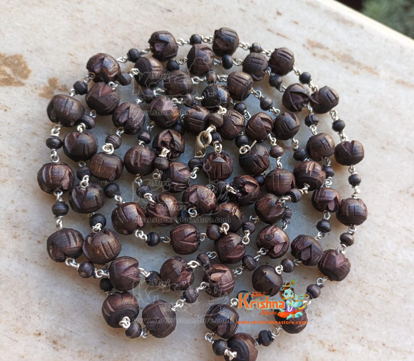 Lotus Tulsi Beads Kanthi Mala in Silver