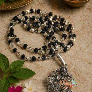 Maa Durga Silver Pendant Black Shyama Tulsi Beads Mala