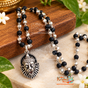 Narsingh Bhagwan Silver Locket With Silver Tulsi Beads Mala