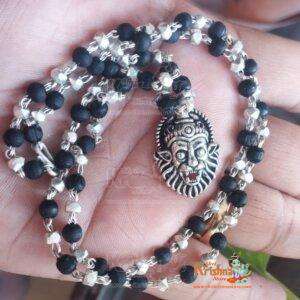 Narsingh Bhagwan Silver Locket With Tulsi Beads Mala