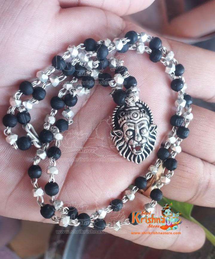 Narsingh Bhagwan Silver Locket With Tulsi Beads Mala