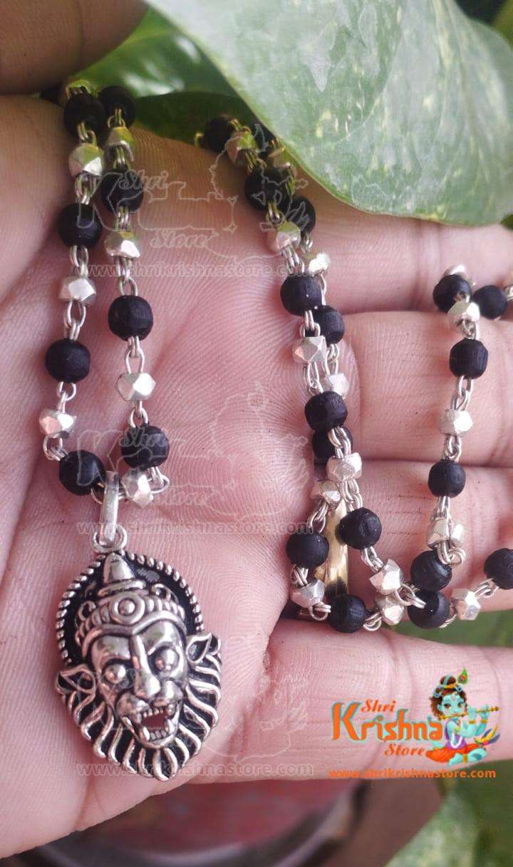 Narsingh Bhagwan Silver Locket With Tulsi Beads Mala