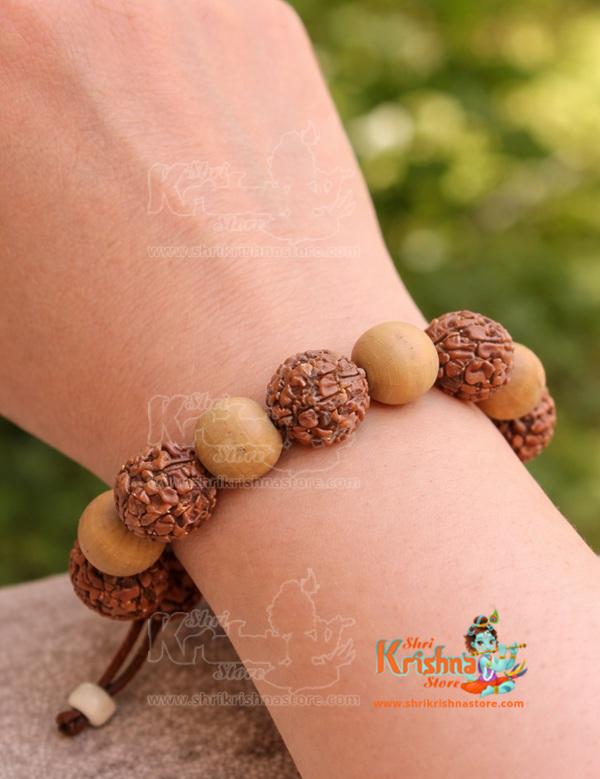 Adjustable rudraksha, Tulsi big Beads Bracelet