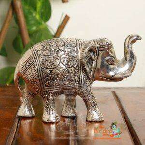 Elegant silver-plated elephant figurine, ideal for home décor, pooja, and vastu. Symbolizes good luck, prosperity, and positivity.