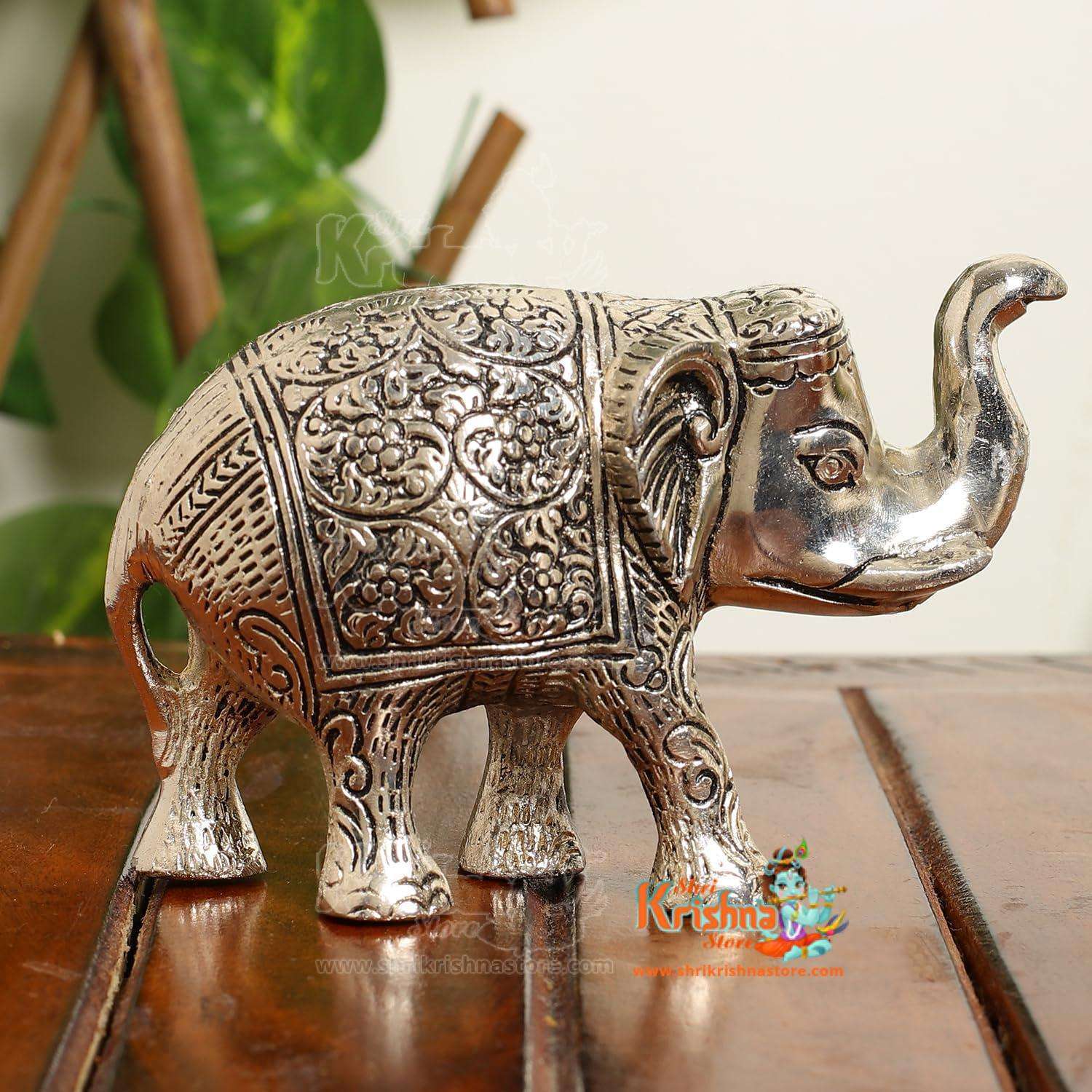 Elegant silver-plated elephant figurine, ideal for home décor, pooja, and vastu. Symbolizes good luck, prosperity, and positivity.
