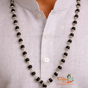 Original Karungali Mala, Ebony Wood Mala in 8mm (54 Beads + 1) with Silver Caps