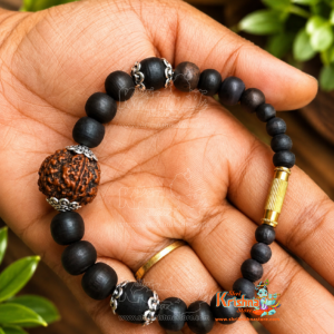Paanch mukhi Rudraksha bead with Black Tulsi Beads Bracelet - Premium