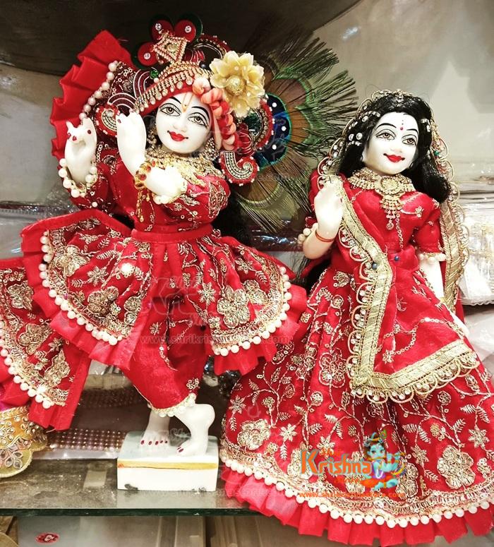 Radha Krishna Jugal Jodi in White Marble with Shringar 8 inches