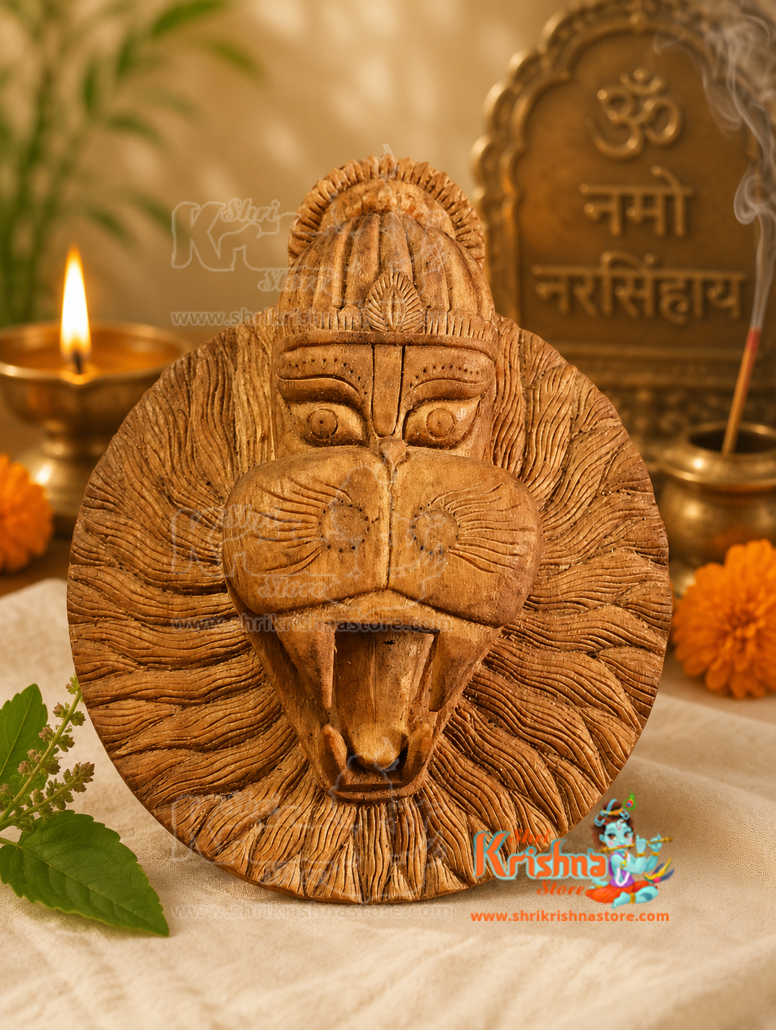 Handcrafted Narasimha Idol Made from original Tulsi wood